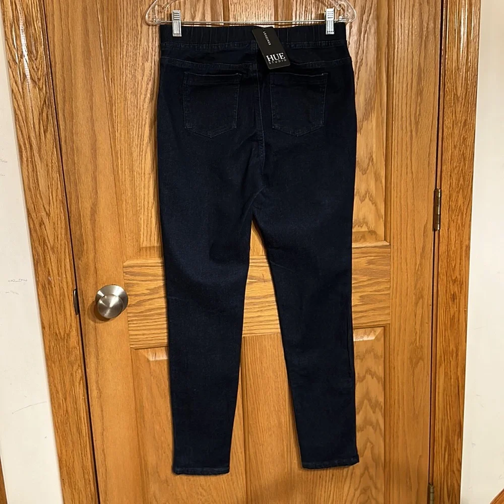 Hue Studio Women's Distressed Stretchy Denim Leggings - Midnight Rinse -… - Picture 12 of 14